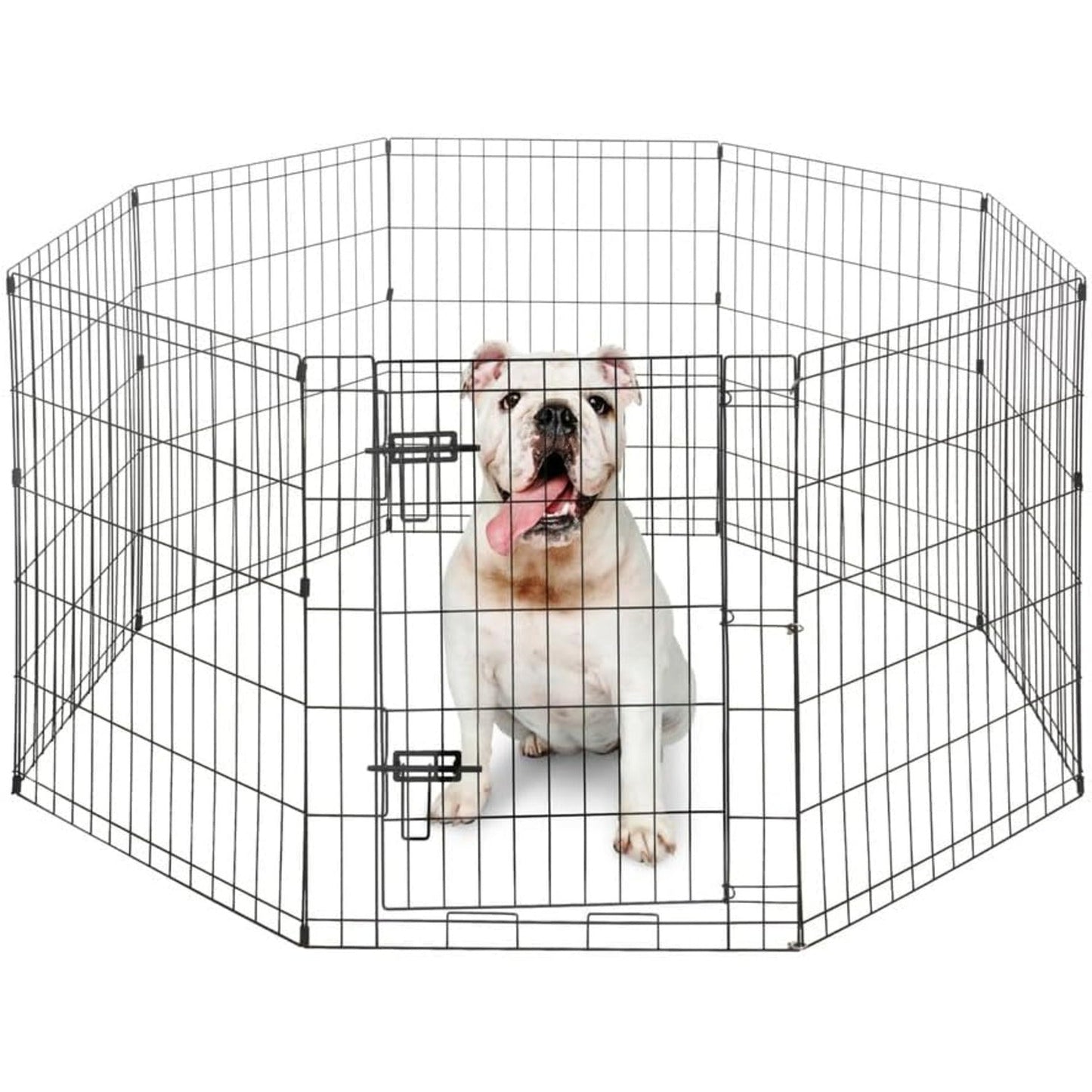 Foldable Dog Playpen 8 Panel – Heavy-Duty Metal Pet Kennel with Gate for Indoor & Outdoor Use, Portable Exercise Fence Cage for Small Dogs & Animals, Available in 24"/30"/36" Heights