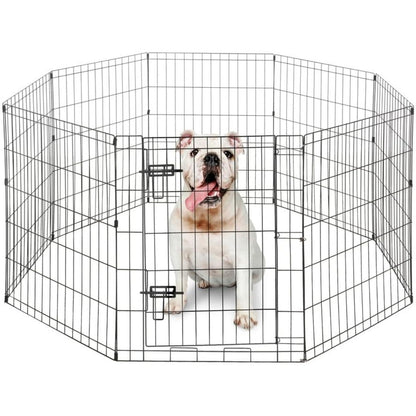 Foldable Dog Playpen 8 Panel – Heavy-Duty Metal Pet Kennel with Gate for Indoor & Outdoor Use, Portable Exercise Fence Cage for Small Dogs & Animals, Available in 24"/30"/36" Heights