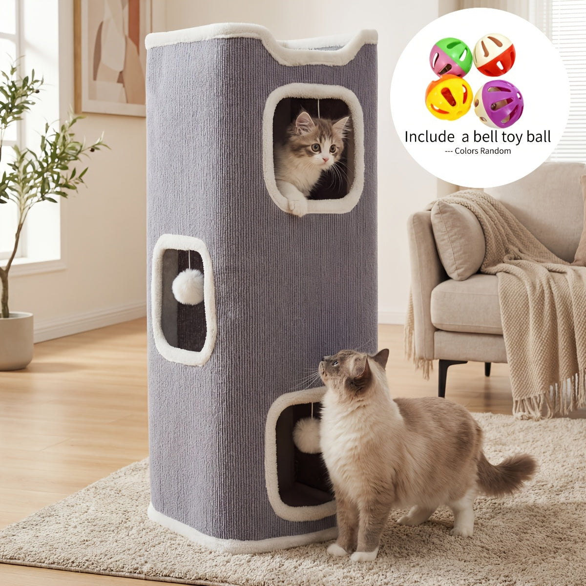 Multi-Level Foldable Cat Tree Tower for Indoor Cats – Scratching Post, Cozy Perch, Cat Condo with Hanging Toy Ball, Cat Hideaway, Soft Bed, 1/3/4 Tier Options