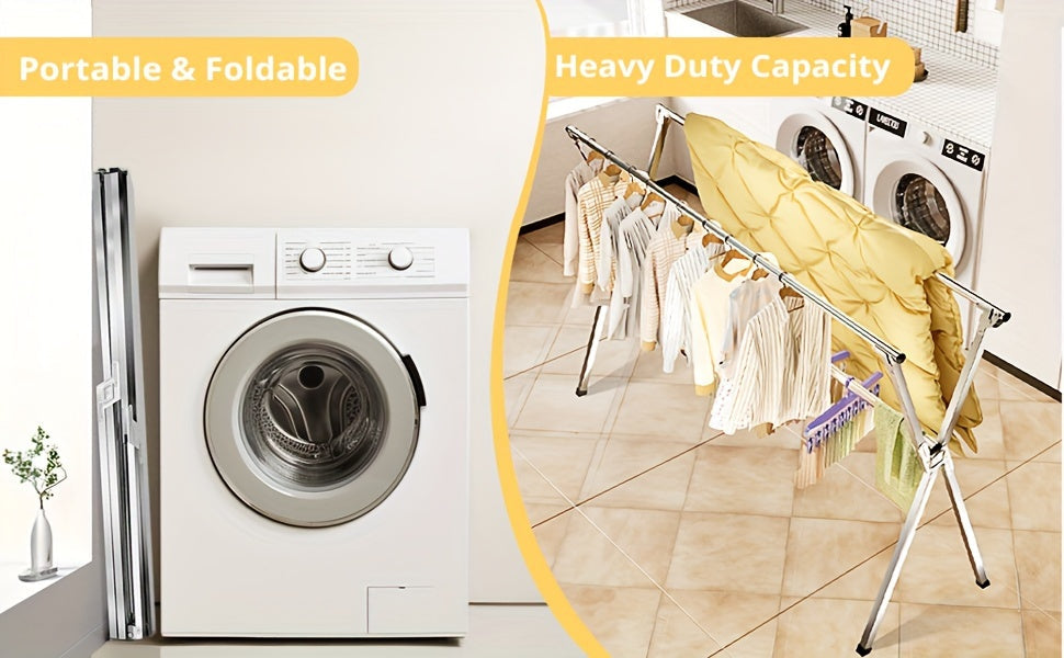 Clothes Drying Rack Stainless Steel 63" & 78.7" Retractable Foldable Heavy Duty Laundry Drying Rack, Collapsible Indoor Outdoor Clothesline with Adjustable Length for Balcony Bedroom Laundry Room