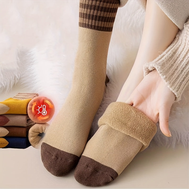 20 Pairs Winter Mid-Calf Socks Thick Plush Warm Striped Looped Socks for Women Men, Elastic Gusset Cozy Floor Socks for Skiing Snowboarding Cold Weather Outdoor Sports