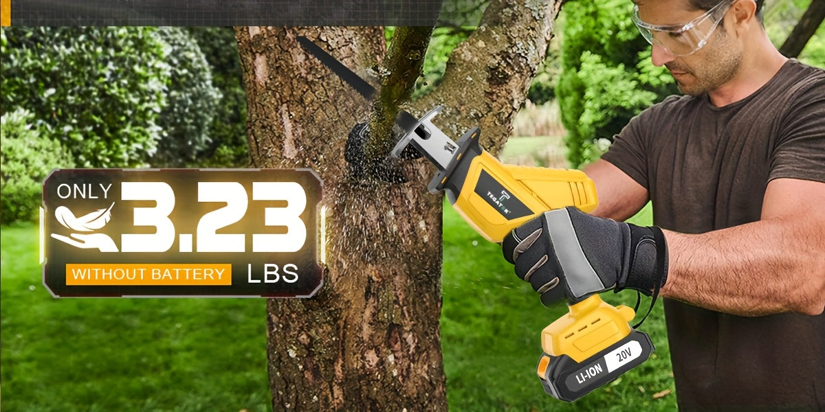 Cordless Reciprocating Saw with LED Light & Safety Lock | Electric Handsaw for Multi-Purpose Cutting, Replaceable Blades, Toolbox Included – 1 or 2 Battery Options, Yellow/Green/Red