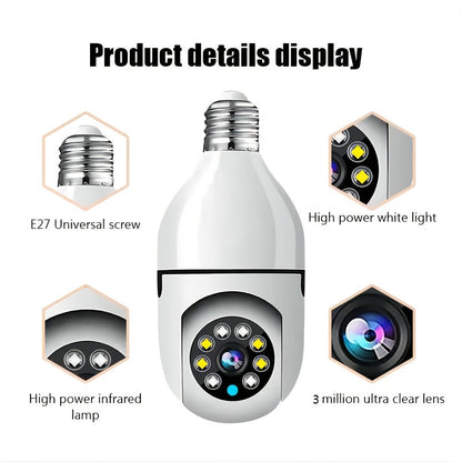 3MP Light Bulb Security Camera WiFi 2.4GHz 1080P Wireless Surveillance Full Color Night Vision Two Way Audio Motion Detection 360 Pan Tilt Home Security Indoor Camera 1 2 Pack