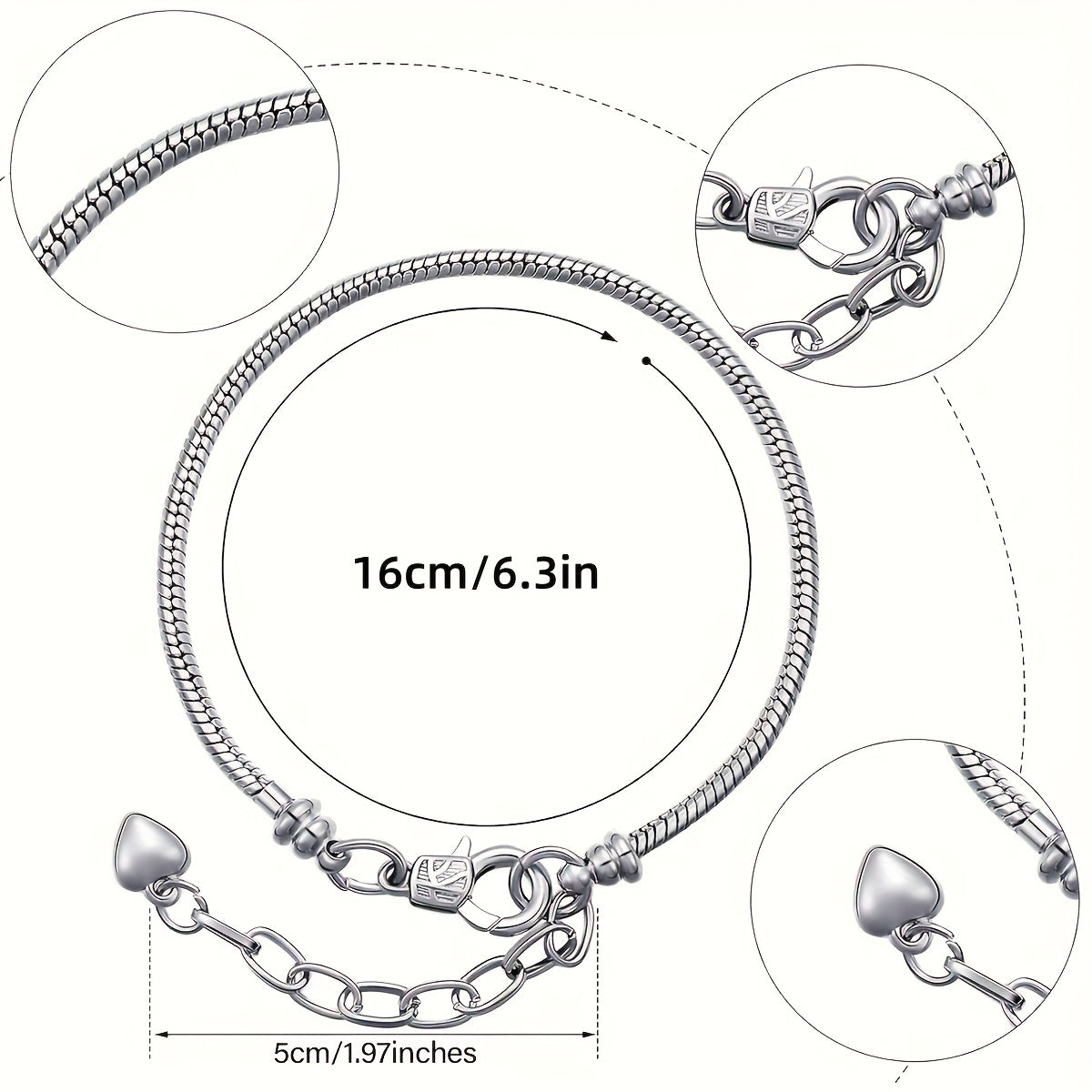 40pcs DIY Snake Chain Bracelet Making Kit – Adjustable Bead Pendant Bracelets with Heart Extension Chain, Bulk Jewelry Supplies for Crafting, Gifts, and Handmade Jewelry Projects