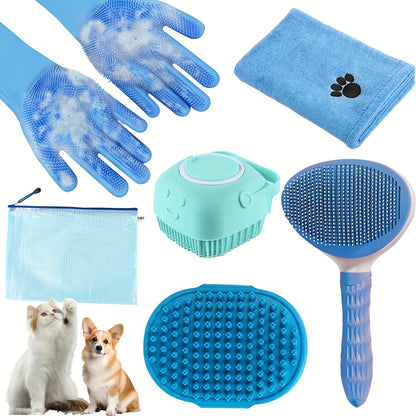 Dog Grooming Kit 6 Piece – Brush, Silicone Washing Gloves, Microfiber Towel & Shedding Tool, No Power Required, Essential Pet Care Set for Shiny Coat, Gift for Dog Owners