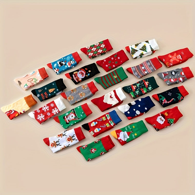 Christmas Socks 30 Pairs Fun Holiday Patterns Reindeer Santa Snowflakes Gingerbread Christmas Tree Warm Cartoon Socks – Unisex Gift Set for Men and Women