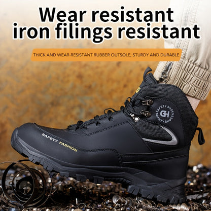 Steel Toe Work Boots for Men Heavy Duty All-Terrain Rubber Sole Cushioned Insole Arch Support Four-Season Construction Industrial Farm Outdoor Boots Black Army Green Sizes US 6-11