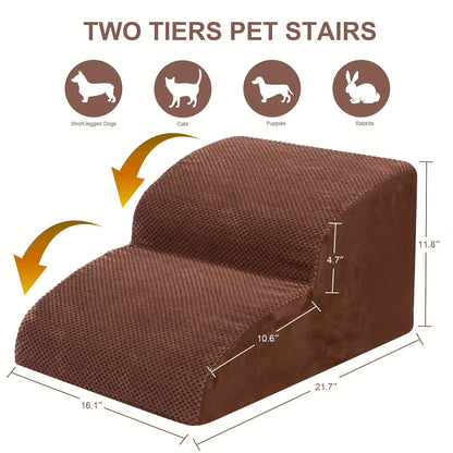 Memory Foam Dog Steps Pet Stairs 2 3 4 Step with Non-Slip Bottom & Washable Cover – Supportive Pet Steps for Sofa Bed, Great for Senior Dogs & Puppies, Multiple Colors