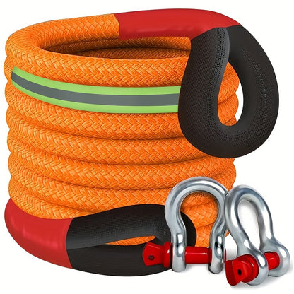 Kinetic Recovery Rope 22 Ton 48501 lbs – Heavy Duty Nylon Tow Rope with Bow Shackles & Storage Bag for Truck SUV UTV ATV Off-Road Emergency Rescue