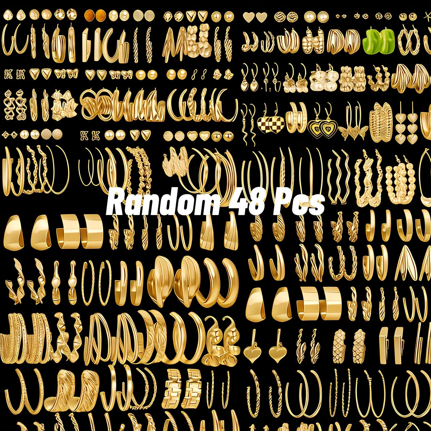 48 Pairs Boho Gold Tone Earring Set for Women – Assorted Minimalist Vintage Studs, Hoops & Dangles – Perfect for Casual, Parties, Holidays & Gifts