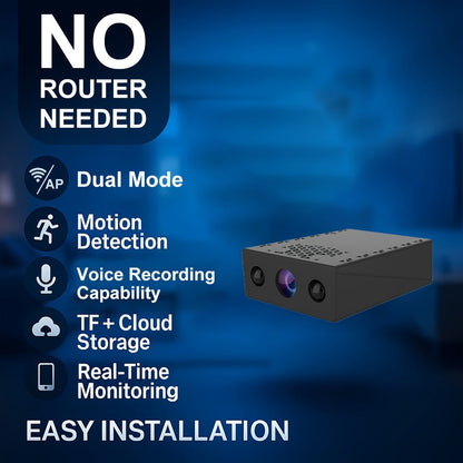 1080P Mini Wireless Security Camera – Night Vision, Motion Detection, Built-In AP Hotspot, No Internet Needed, Voice Recording, Cloud Storage, Easy Install for Home, Garage, Baby & Pet Monitoring