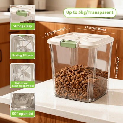Airtight Pet Food Storage Container with Wheels Locking Lid Built-in Scoop Moisture-Proof Dog Cat Food Bin Kitchen Pantry 11 22 38 55 lbs Dry Food Storage