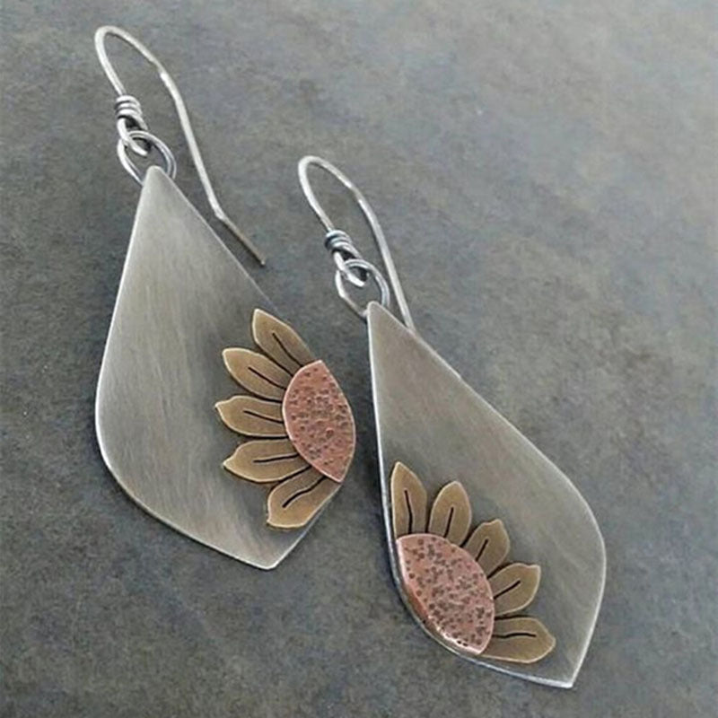 9-Pair Bohemian Geometric Earrings Set for Women – Wooden Leather Retro Sunflower Circular Earrings, Multicolor Boho Style, Perfect Christmas & Birthday Gift