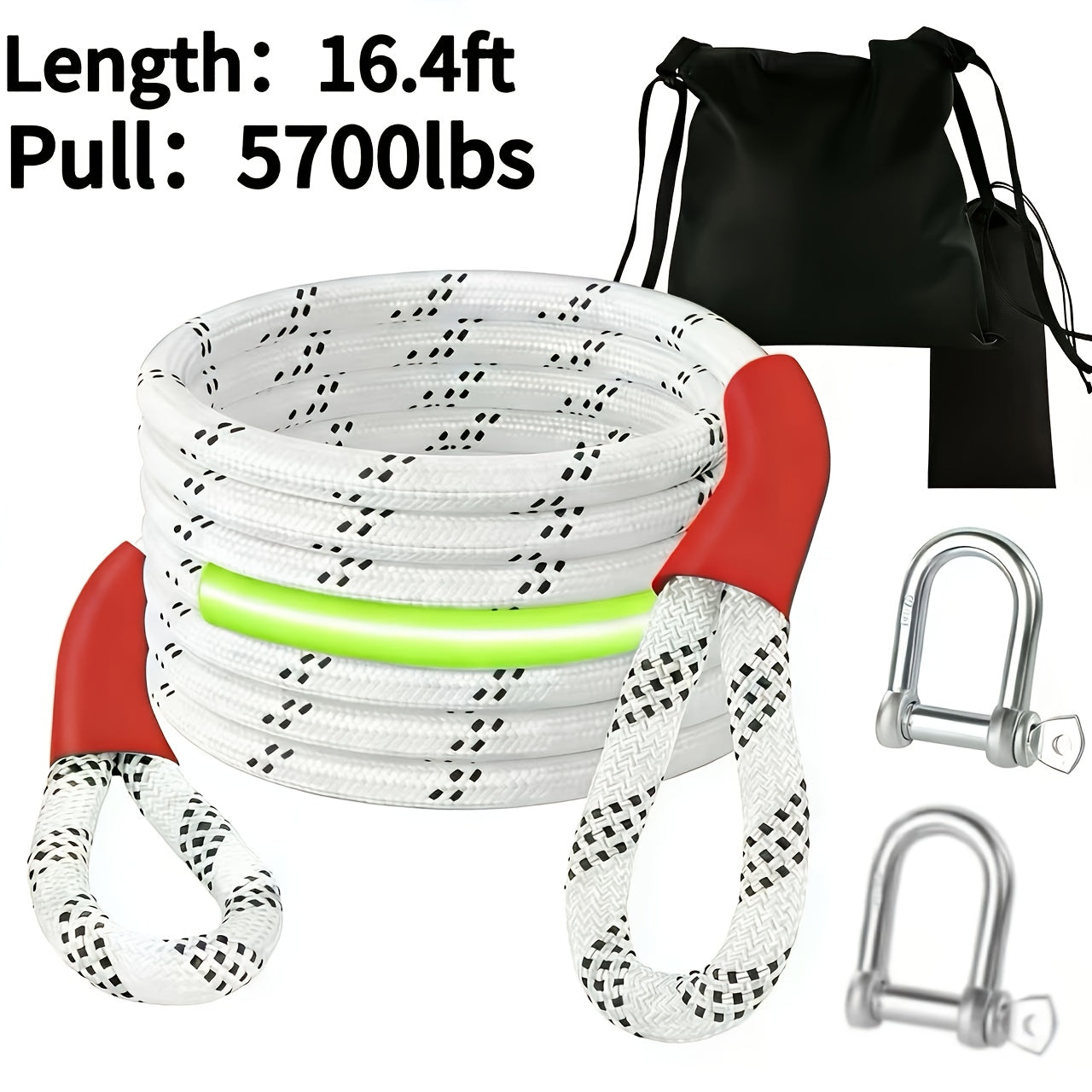 Heavy Duty Recovery Tow Rope Up to 44000 LBS Break Strength – Emergency Towing Strap with 2 D-Ring Shackles, Reflective Safety Flag & Storage Bag for Truck Jeep SUV ATV UTV Boat Off-Road Recovery