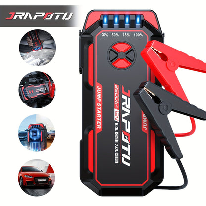 Portable Car Jump Starter 2500A Peak | 8000mAh-10000mAh 12V Battery Booster Pack, Up to 30 Starts, USB Charging Ports & LED Flashlight – Fits Gas 7.0L & Diesel 8.0L Engines, Trucks, SUVs, Motorcycles