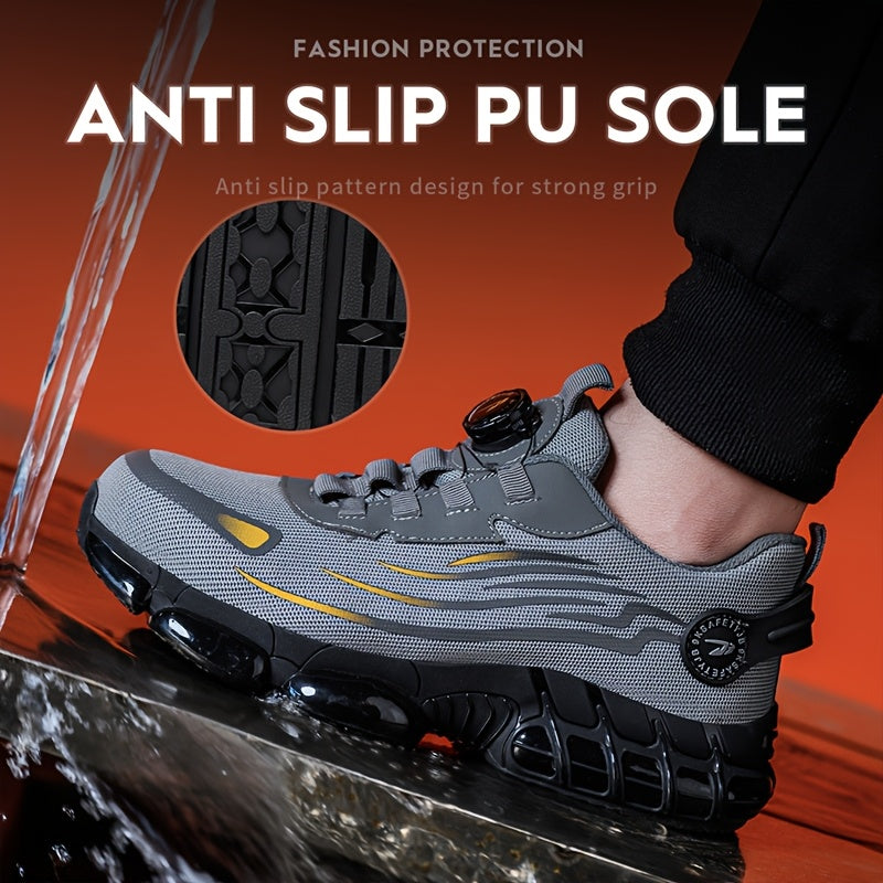 Steel Toe Work Shoes for Men Slip Resistant Safety Boots Breathable Composite Toe Sneakers Abrasion Resistant Construction Work Boots Black Dark Gray US 6-11