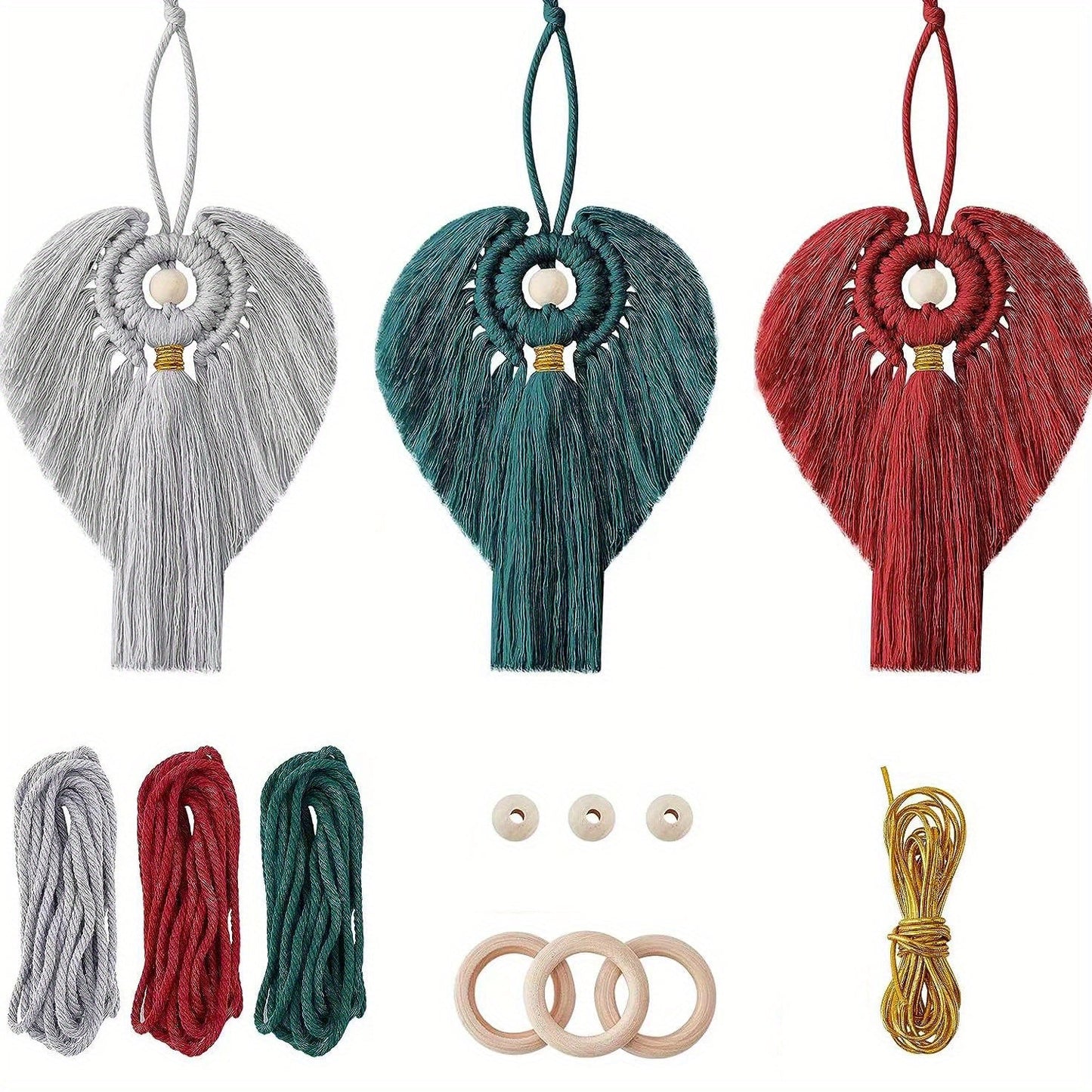 Macrame Angel Kit 3pcs DIY Christmas Ornament Wall Hanging Boho Craft Set Gift for Mom Girls Holiday Home Decor