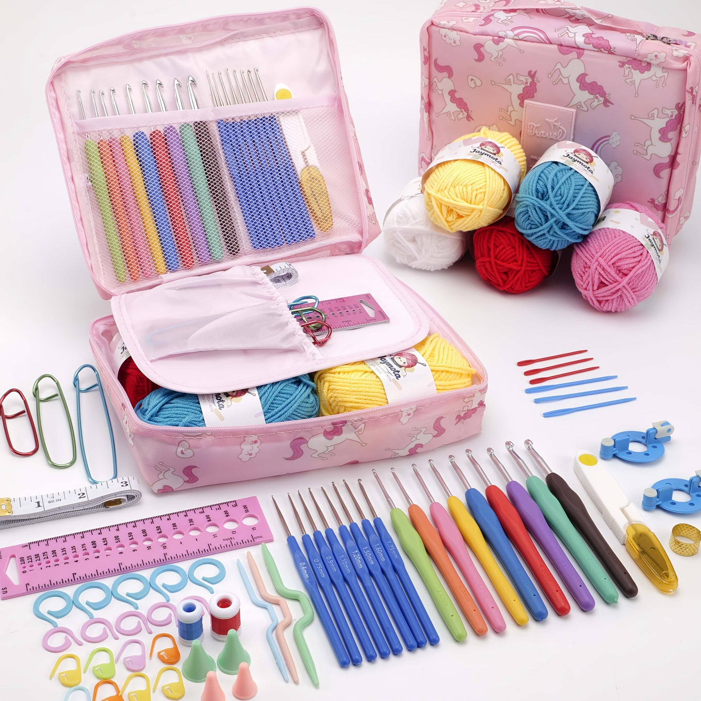 67pcs Complete Crochet Starter Kit for Beginners and Adults - All-in-One Set with 5 Skeins of Yarn, 9 Ergonomic Soft-Grip Hooks 2mm to 6mm, 8 Fine Hooks, Full Accessories and Portable Printed Bag, Perfect DIY Craft Gift for Women and Teens