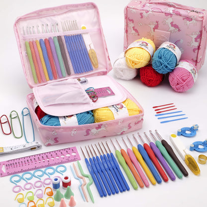 67pcs Complete Crochet Starter Kit for Beginners and Adults - All-in-One Set with 5 Skeins of Yarn, 9 Ergonomic Soft-Grip Hooks 2mm to 6mm, 8 Fine Hooks, Full Accessories and Portable Printed Bag, Perfect DIY Craft Gift for Women and Teens