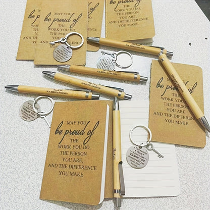 24-Piece Inspirational Gift Set Bamboo Retractable Pen Keychain Gratitude Notebook Gift Bag Bulk Appreciation Gifts for Employees Teachers Thanksgiving Christmas