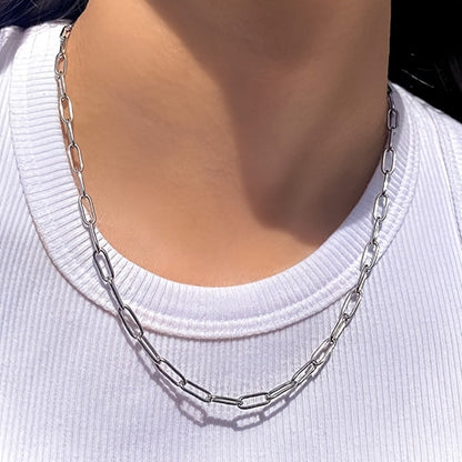 925 Sterling Silver Paperclip Chain Necklace for Women & Men – 3mm Thick Bohemian Style with Synthetic Stone, 20/22/24 Inch, Gift Box Included, Durable Everyday Jewelry for Daily Wear & Gifting
