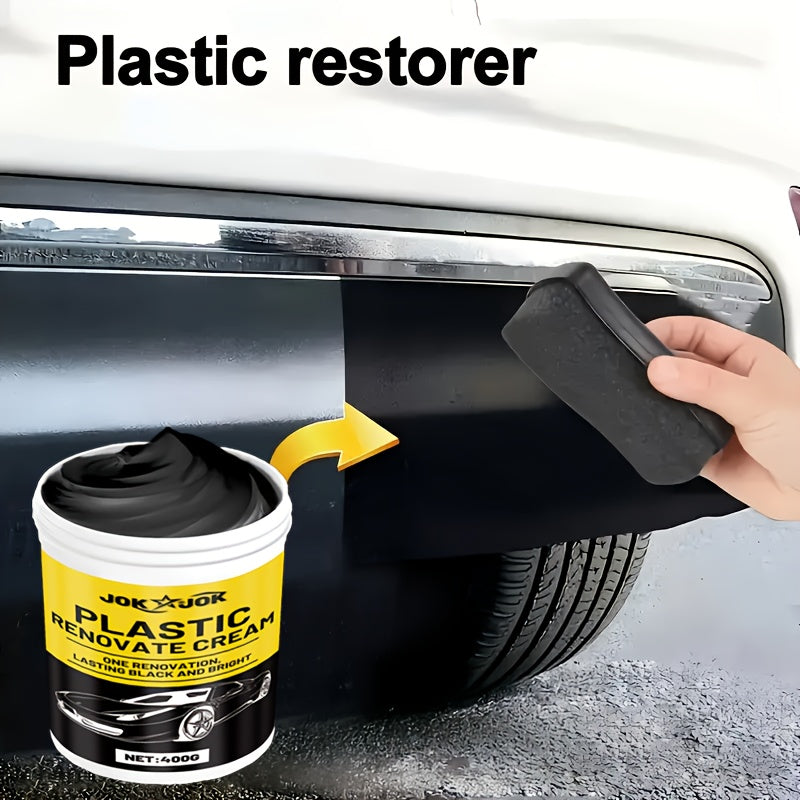 Car Plastic Polish & Tire Coating 400g with Sponge – All-in-One Restorer for Dashboard, Seats & Bumpers, Long-Lasting PVC Formula, Streak-Free Shine, Easy Auto Detailing Application
