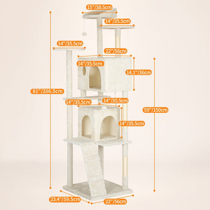 Multi-Level Cat Tree Tower with Scratching Post, Perches & Plush Apartments – Space-Saving Indoor Cat Climbing Frame & Activity Center, Heights 36–80 Inch, 6 Colors