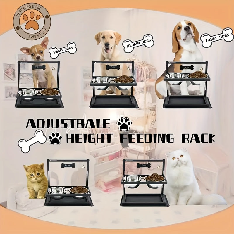 Adjustable Elevated Dog Bowl Stand with 2 Stainless Steel Bowls – Sturdy Metal Raised Feeder for Large & Medium Dogs, Height Adjustable Ergonomic Dog Food & Water Bowl Holder, Black