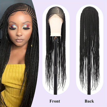 Box Braid HD Lace Front Wig for Black Women 36 Inch – Synthetic Full Lace Frontal, Natural Hairline, Everyday & Party Wear, Black
