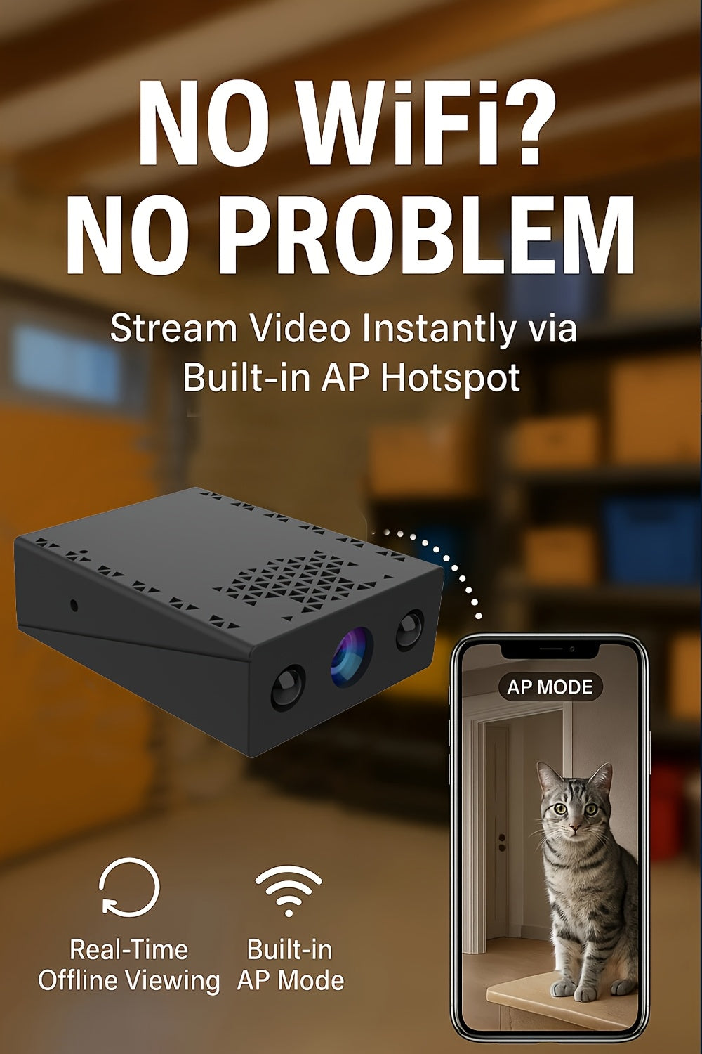 1080P Mini Wireless Security Camera – Night Vision, Motion Detection, Built-In AP Hotspot, No Internet Needed, Voice Recording, Cloud Storage, Easy Install for Home, Garage, Baby & Pet Monitoring