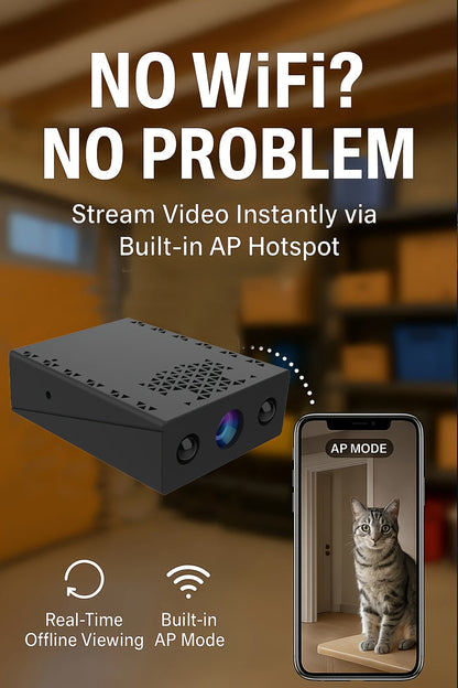 1080P Mini Wireless Security Camera – Night Vision, Motion Detection, Built-In AP Hotspot, No Internet Needed, Voice Recording, Cloud Storage, Easy Install for Home, Garage, Baby & Pet Monitoring