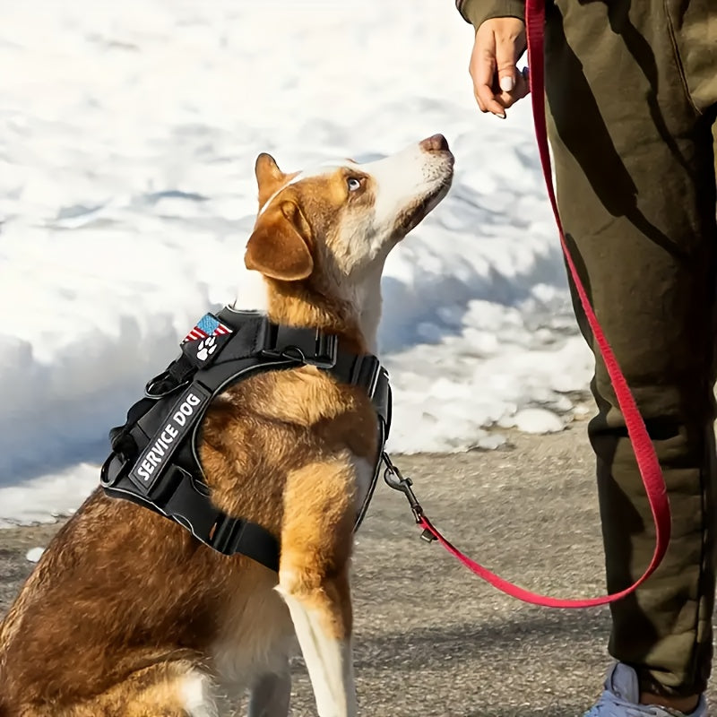 Service Dog Harness Vest with 5 ID Patches – Reflective Adjustable Oxford Vest with Breathable Mesh Lining, Service Dog ID System for Small Medium Large Dogs, Sizes XS-XL, Public & Mobility Aid