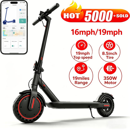 Electric Scooter for Adults 350W/500W Motor Foldable E-Scooter 19MPH Long Range 19 Miles Anti-Skid Solid Tires LCD Display Dual Brake Commuting Scooter with LED Lights Adjustable Speed