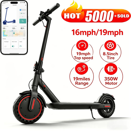 Electric Scooter for Adults 350W/500W Motor Foldable E-Scooter 19MPH Long Range 19 Miles Anti-Skid Solid Tires LCD Display Dual Brake Commuting Scooter with LED Lights Adjustable Speed