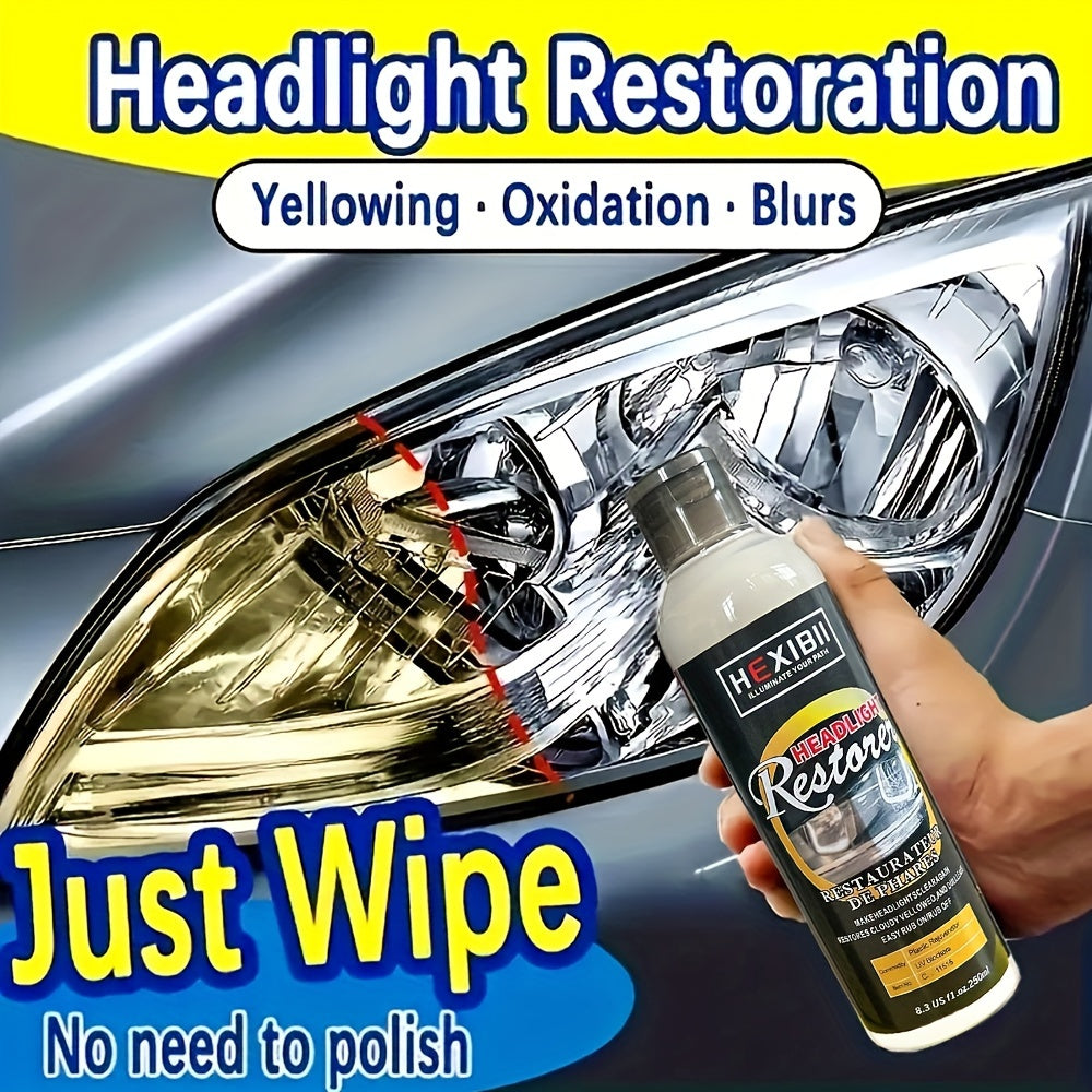 Headlight Restoration Kit 8.5oz - Car Headlight Cleaner Fluid Removes Oxidation, Yellowing & Haze, Crystal Coating Refurbishment Agent for Plastic Lens Covers, Restores Clarity on 6-10 Headlights