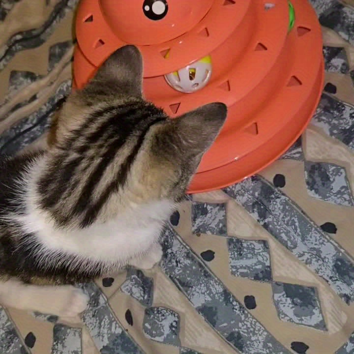 3-Tier Turntable Cat Toy with 6 Colorful Balls – Interactive Mental & Physical Stimulation Toy for Kittens & Cats, Anti-Slip Base, No Battery Needed, Red Green Pink Blue