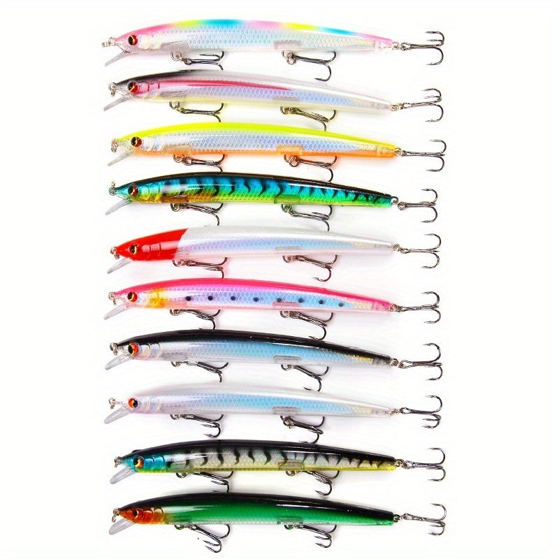 Minnow Fishing Lures 10pcs Hard Bait Set – 13.5cm 15.5g Plastic Artificial Fish for Bass Sunfish Trout Sea & Freshwater Tackle