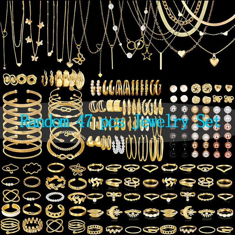 Boho Jewelry Set for Women 37-87 Pcs – Heart Twist Butterfly Earrings, Necklaces, Rings & Bangles, Minimalist Bohemian Style, Multi-Element Combo for Daily Holiday Vacation Wear