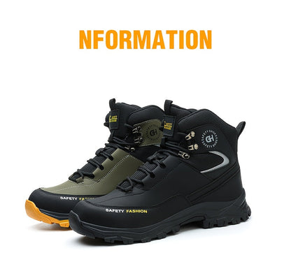 Steel Toe Work Boots for Men Heavy Duty All-Terrain Rubber Sole Cushioned Insole Arch Support Four-Season Construction Industrial Farm Outdoor Boots Black Army Green Sizes US 6-11