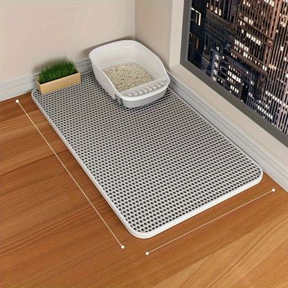 Honeycomb Double-Layer Cat Litter Mat 24x36 Inch – Urine-Proof Waterproof Scatter Trapping Washable Litter Box Mat for Indoor Cats, Reduces Mess & Easy to Clean, Black Dark Gray Light Gray