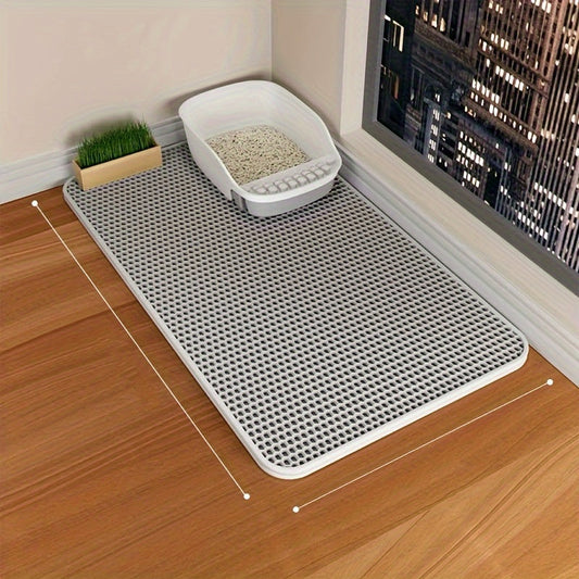 Honeycomb Double-Layer Cat Litter Mat 24x36 Inch – Urine-Proof Waterproof Scatter Trapping Washable Litter Box Mat for Indoor Cats, Reduces Mess & Easy to Clean, Black Dark Gray Light Gray