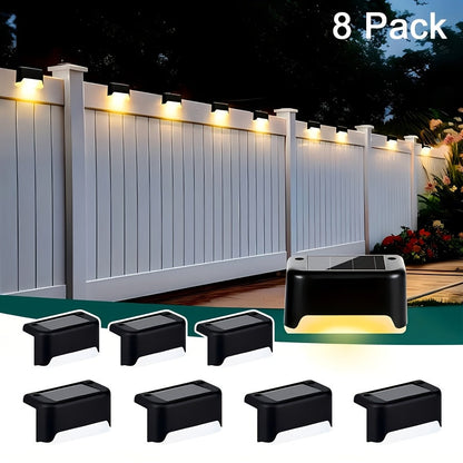 Solar LED Deck Lights Outdoor Stair Step Lights Auto On/Off 12-Hour Warm White Lighting for Fence, Pathway, Patio, Balcony & Yard – Weatherproof ABS, Pack of 8, 16 or 32 – No Wiring Required