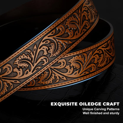 Vintage Engraved Western Belt with Bullhead Buckle - Adjustable Distressed Leather Cowboy Waistband for Men and Women, Country Music Festival Rodeo Accessories, Black Brown Coffee