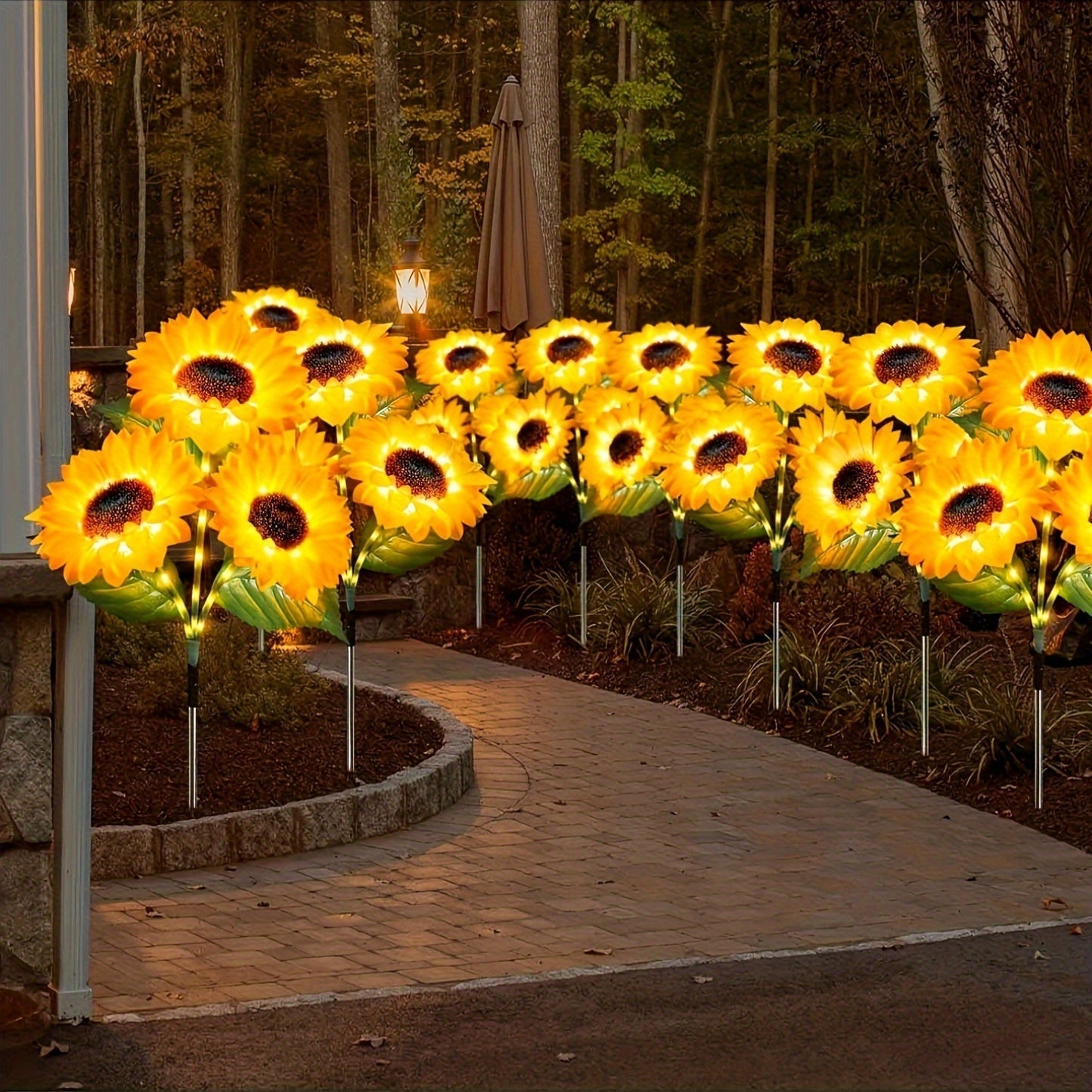 Solar Sunflower Garden Lights Outdoor Waterproof Decorative Stake Lights for Pathway Lawn Patio Yard Flower Bed Auto On Off Solar Powered Garden Decor Gift 1 or 2 Pack