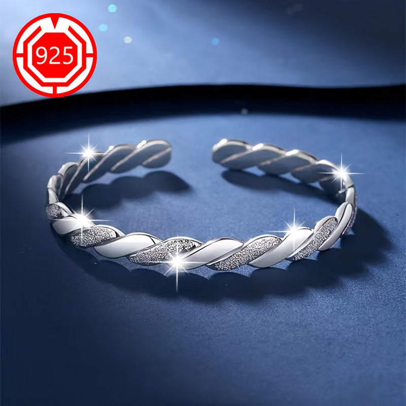 2-Pack 925 Sterling Silver Twisted Open Bangle Bracelet Set Hypoallergenic Matte Finish Adjustable Stackable Cuff Elegant Jewelry for Daily Wear Holiday Christmas Gift for Women