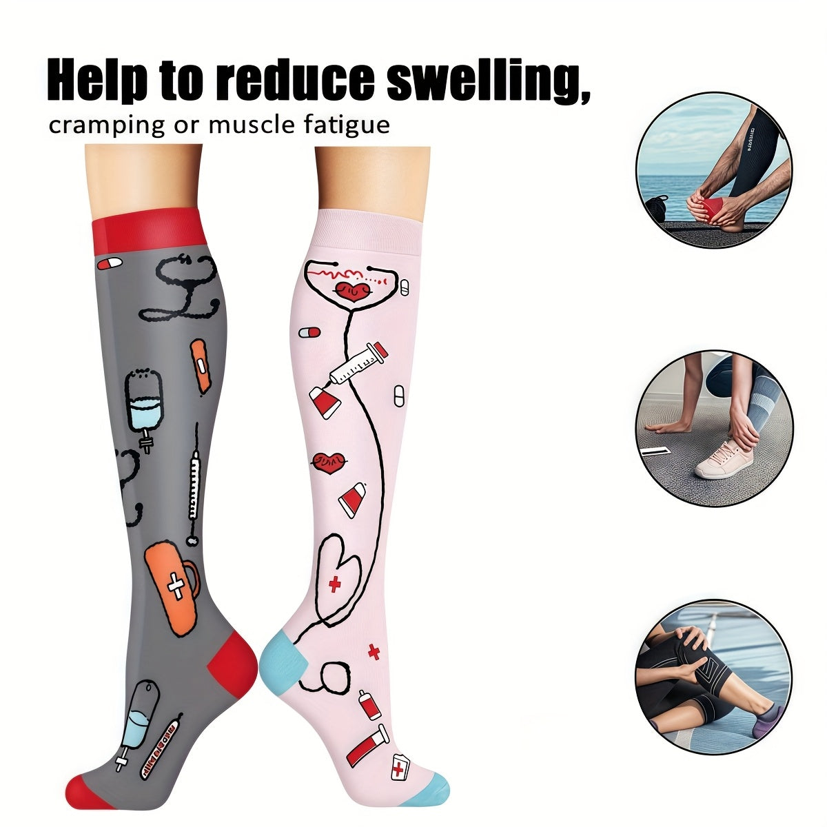6-Pack Unisex Lightweight Compression Mid-Calf Sports Socks – Casual Athletic Socks for Running, Cycling, Soccer, Hiking, Outdoor Activities & Travel, Sizes S/M & L/XL