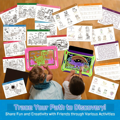 LED Light-Up Drawing Doodle Board for Kids Ages 3-8 – Glow Writing Art Set with 9 Double-Sided Cards & 6 Markers, Educational Learning Travel Toy, Birthday & Christmas Gift for Girls Boys