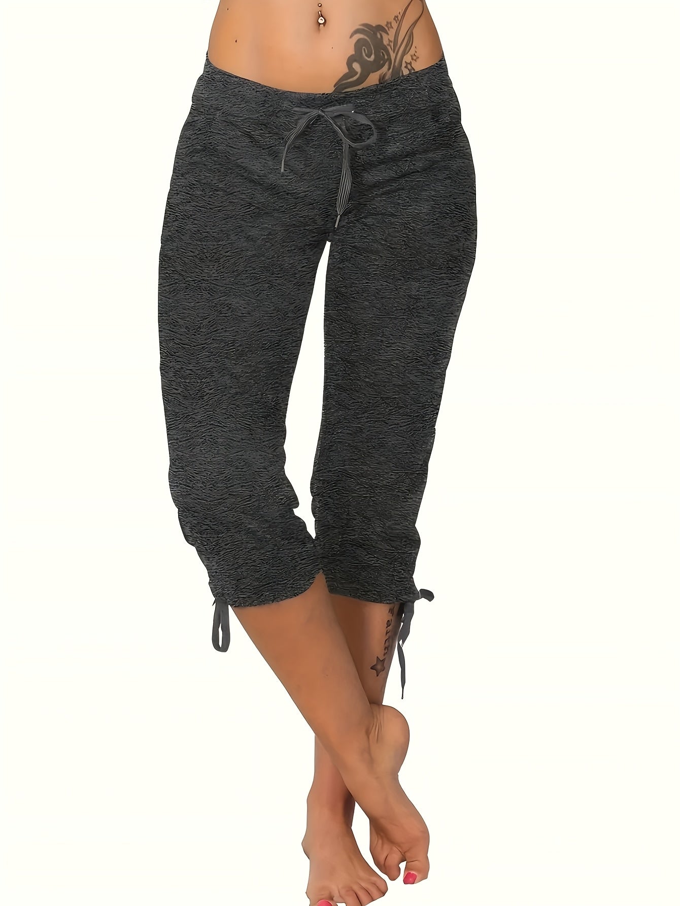 Women's Lightweight Cropped Trousers 4-Pack – Drawstring Waist Loose Fit Capri Pants, Casual Breathable Summer Bottoms for Women, Sizes S-XXL, Multiple Color Sets