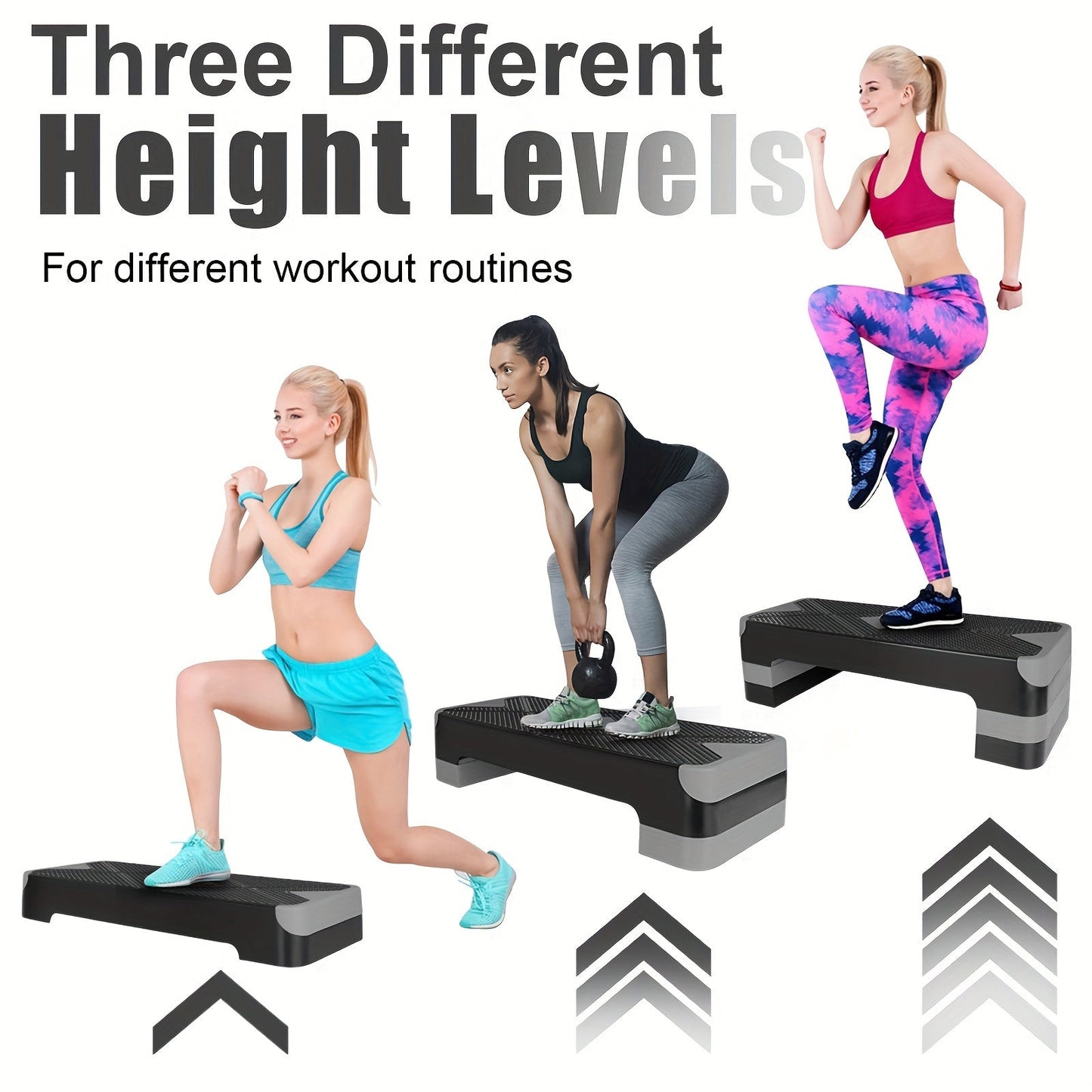 Adjustable Aerobic Step Platform – 3 Height Settings (4"/6"/8"), Non-Slip Workout Stepper for Home Gym Cardio Training, Step Aerobics Exercise Board (6 Colors)