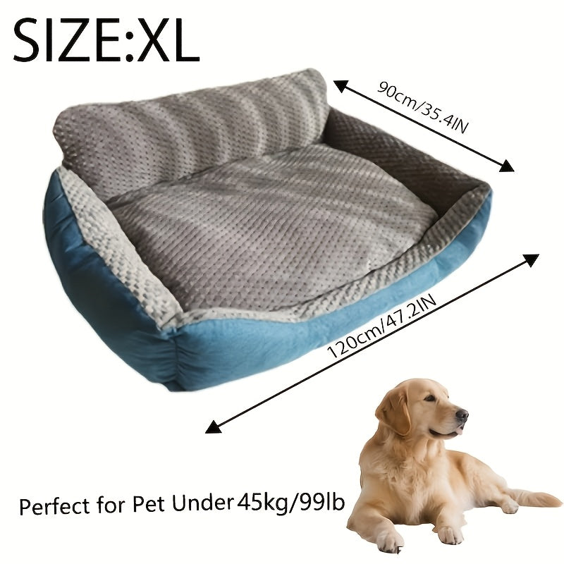 Luxury Plush Pet Sofa Bed with High Backrest – Thick Warm Washable Dog Bed for Large Medium Small Dogs & Cats, All-Season Comfort, Easy-Clean Cover, Sizes S L XL, Grey Blue